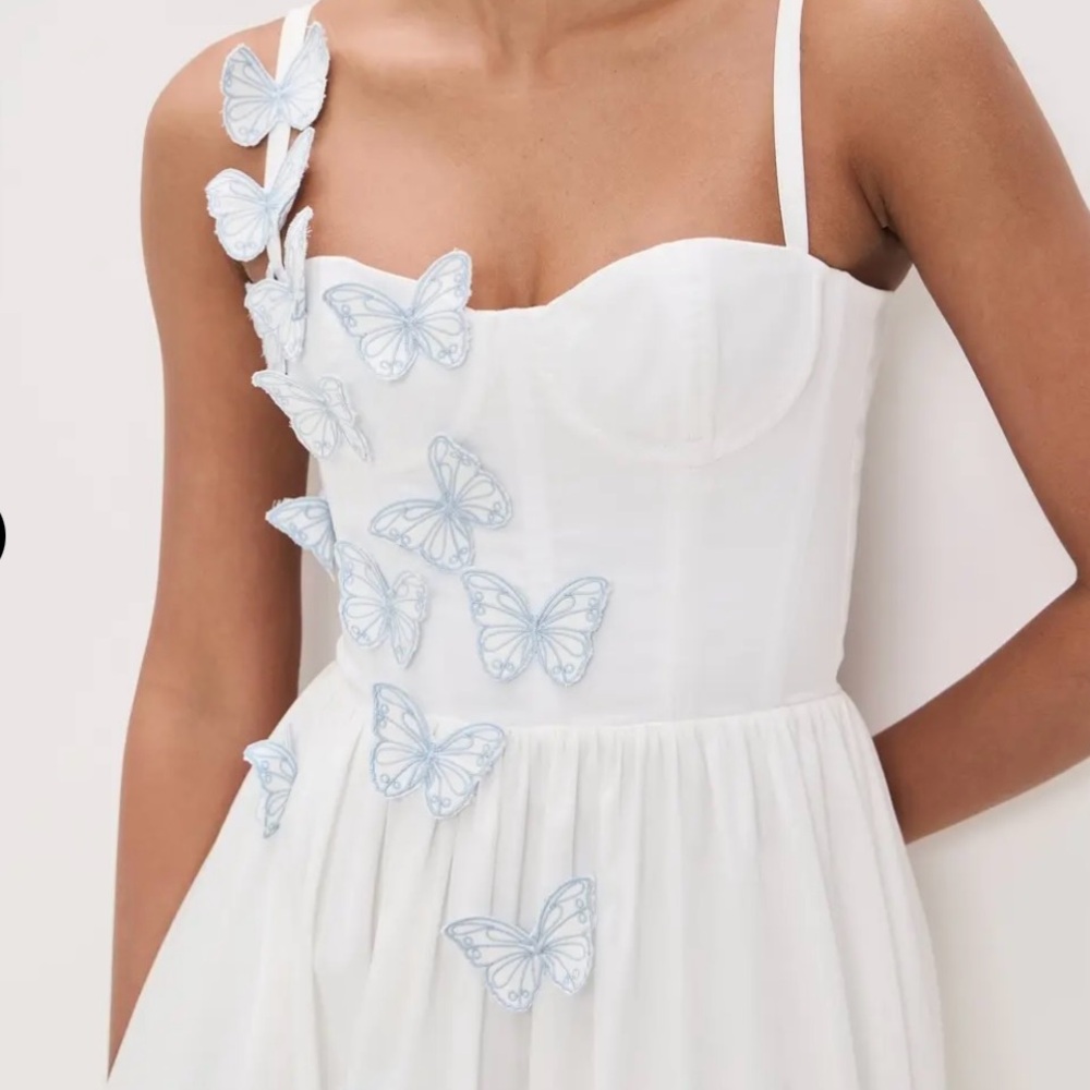 PatBO BUTTERFLY MIDI DRESS IN OFF WHITE